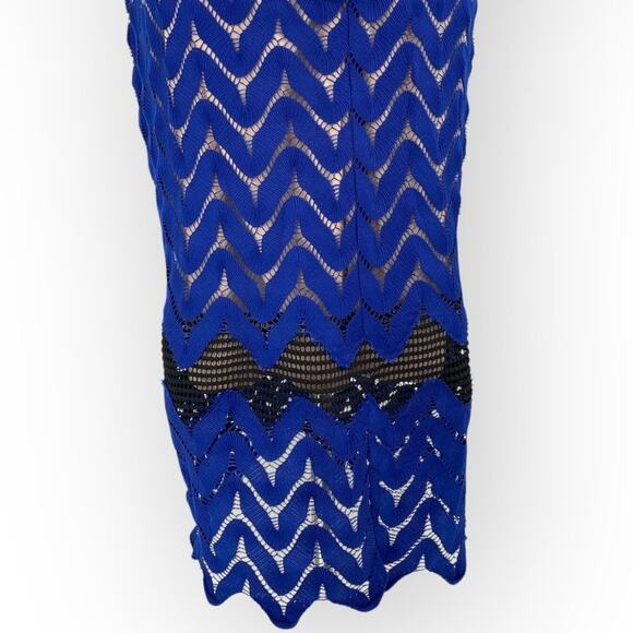 Jax Black Label Chevron Knit Illusion Midi Dress Cobalt Blue 14 - Picture 12 of 16